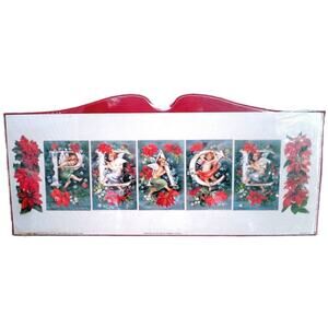 Thomas L. Cathey Litho Print on Wood Board Christmas Peace Angel and Poinsettias